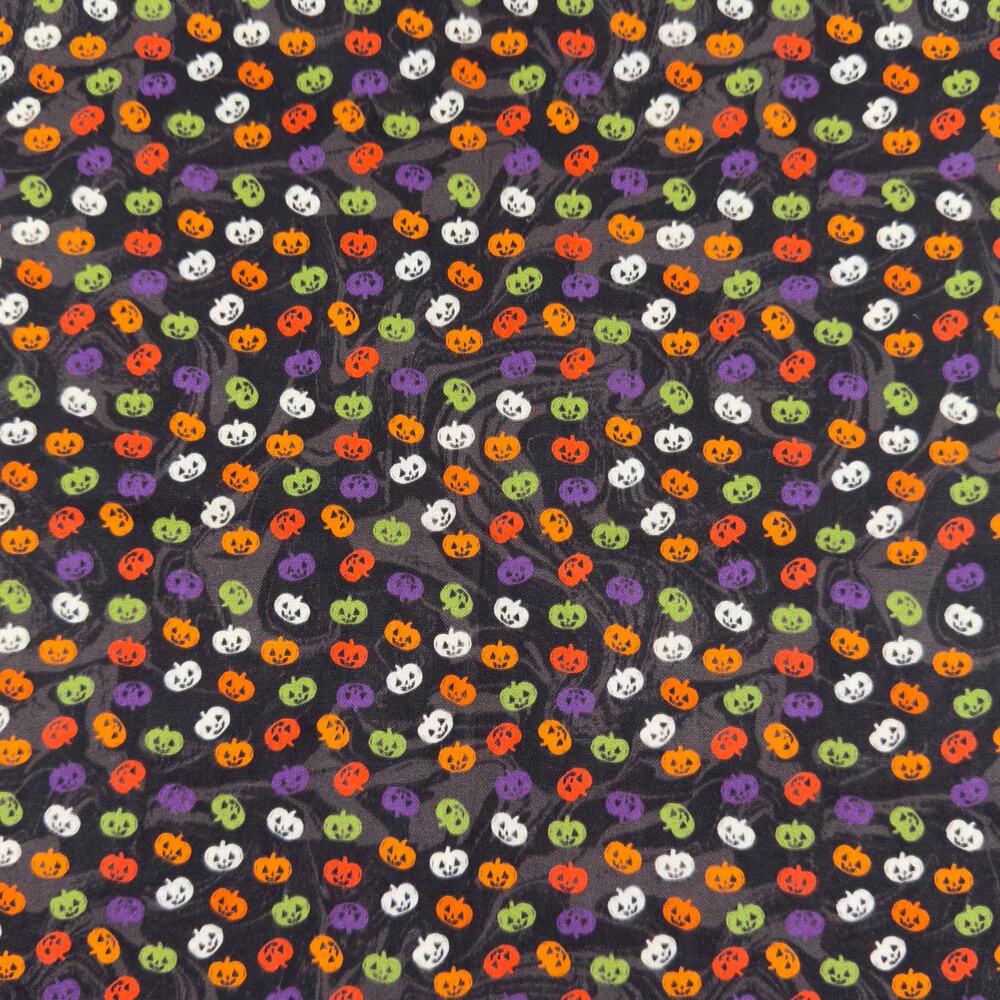 Mini Pumpkins in Orange, Green & Purple Halloween Cotton Fabric - 1/2 Yard